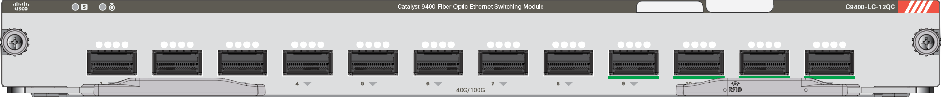 Cisco Catalyst 9400 Series 4 port 100 G QSFP28)+4 port 40G (QSFP+) or 12-port 40 Gigabit Ethernet (QSFP+) Line Card