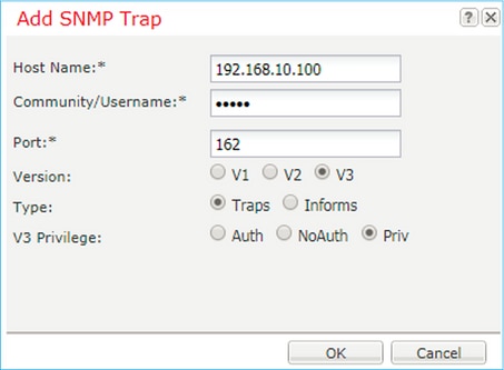 FTD SNMP - Configure FXOS SNMP v3 - Add SNMP Trap dialog box