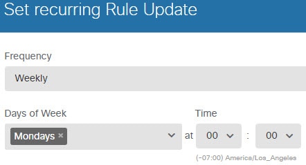 Recurring schedule for rule database updates.