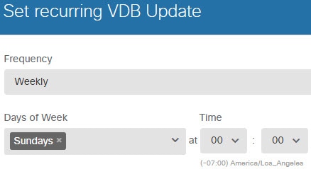 Recurring schedule for VDB updates.