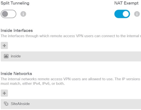 RA VPN NAT exempt settings.