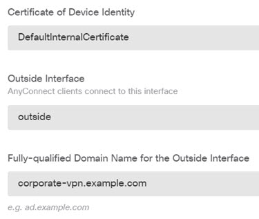 Remote access VPN device identity options.