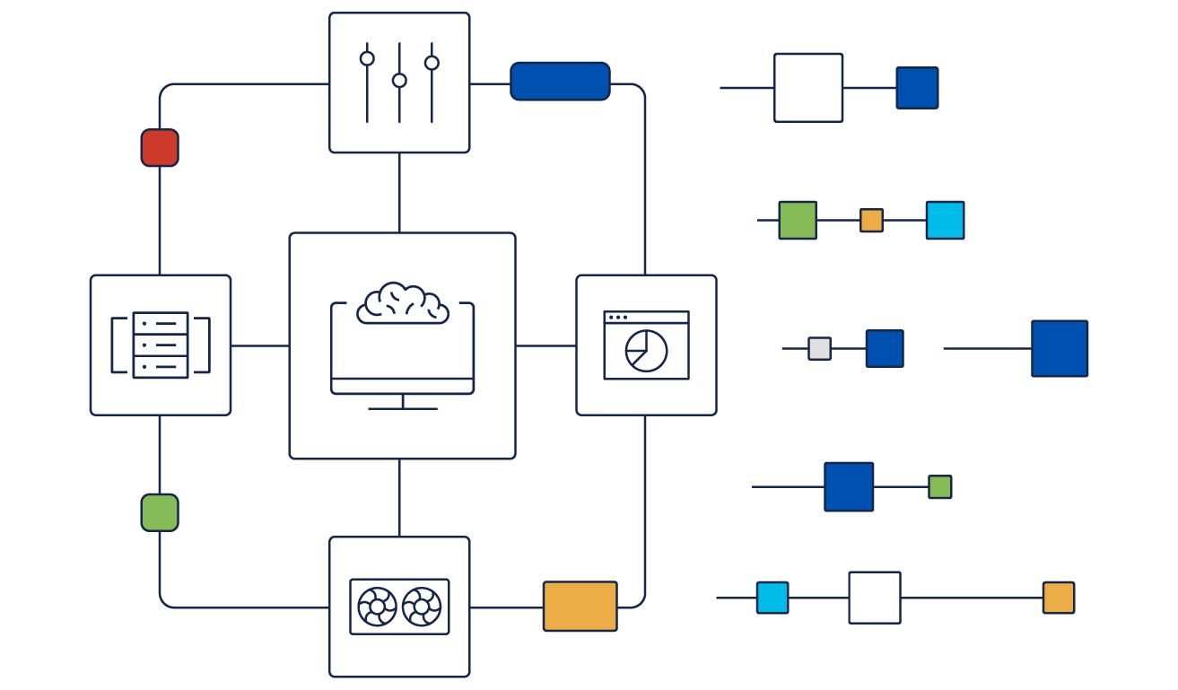 Graphic collage representing several icons related to artificial intelligence
