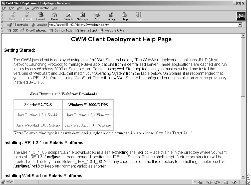 This page contains a table of links to download Java Web Start and JRE 1.3.1 for both Solaris and Windows. It also contains installation instructions for