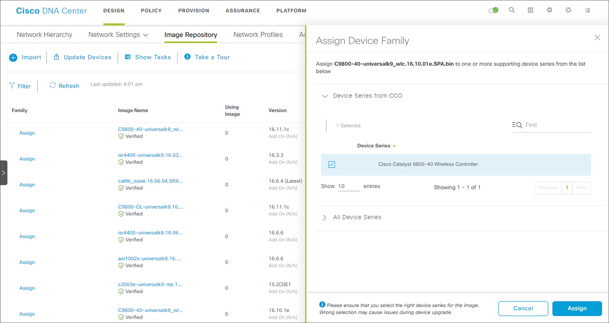 Assign Device Family side panel