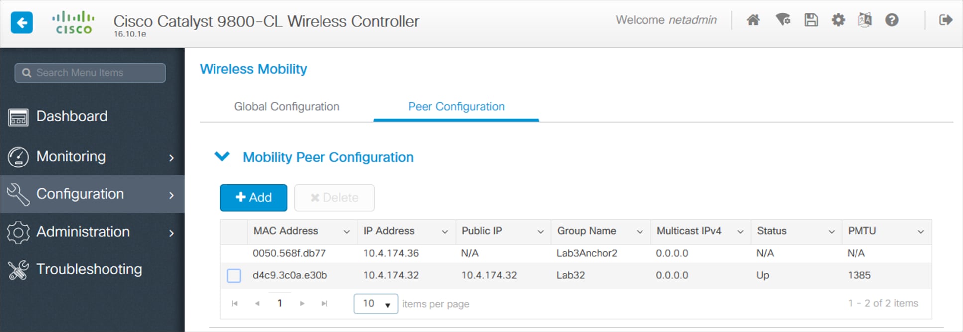 Mobility tunnel on the anchor controller (WLC-9800-CL)