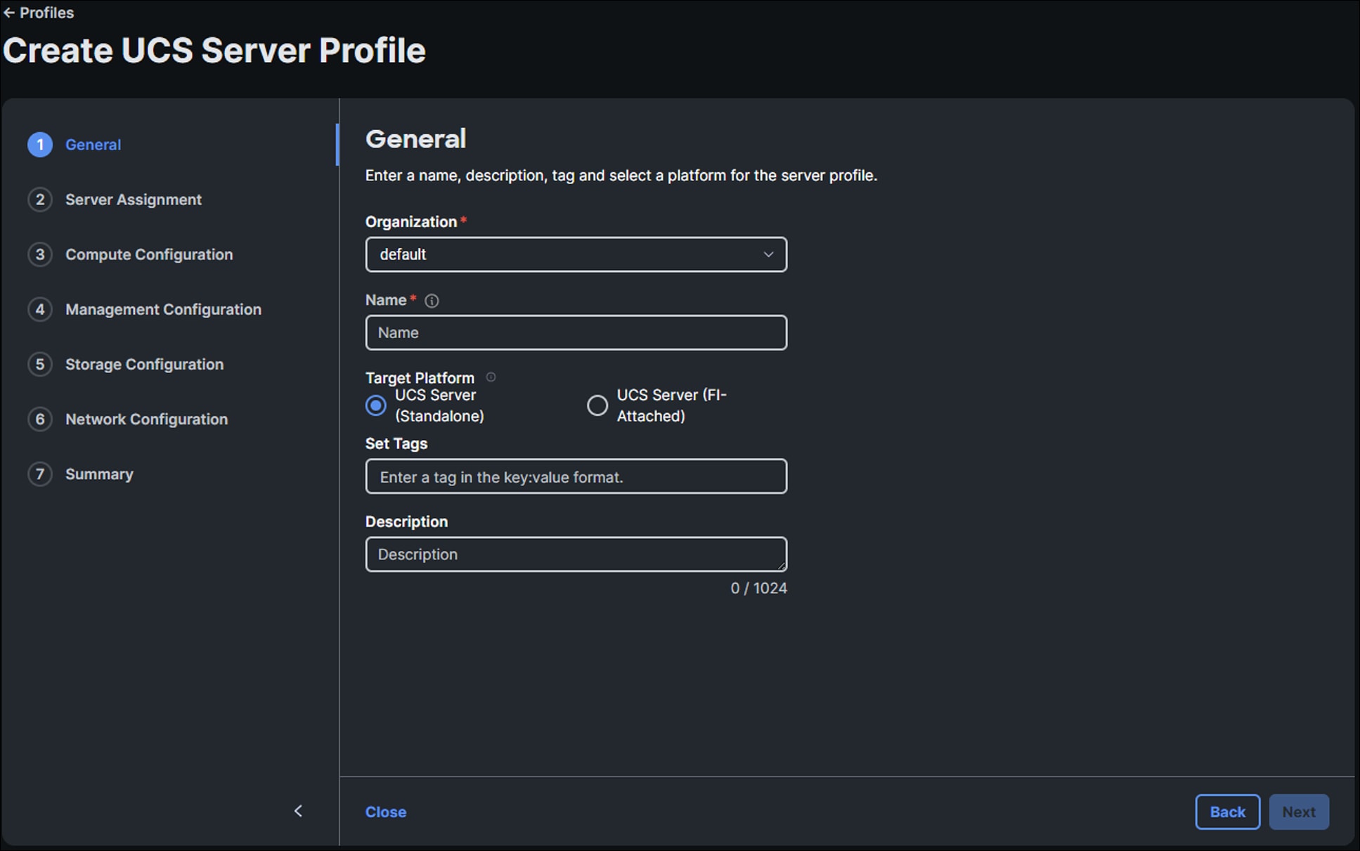 Create a new server profile
