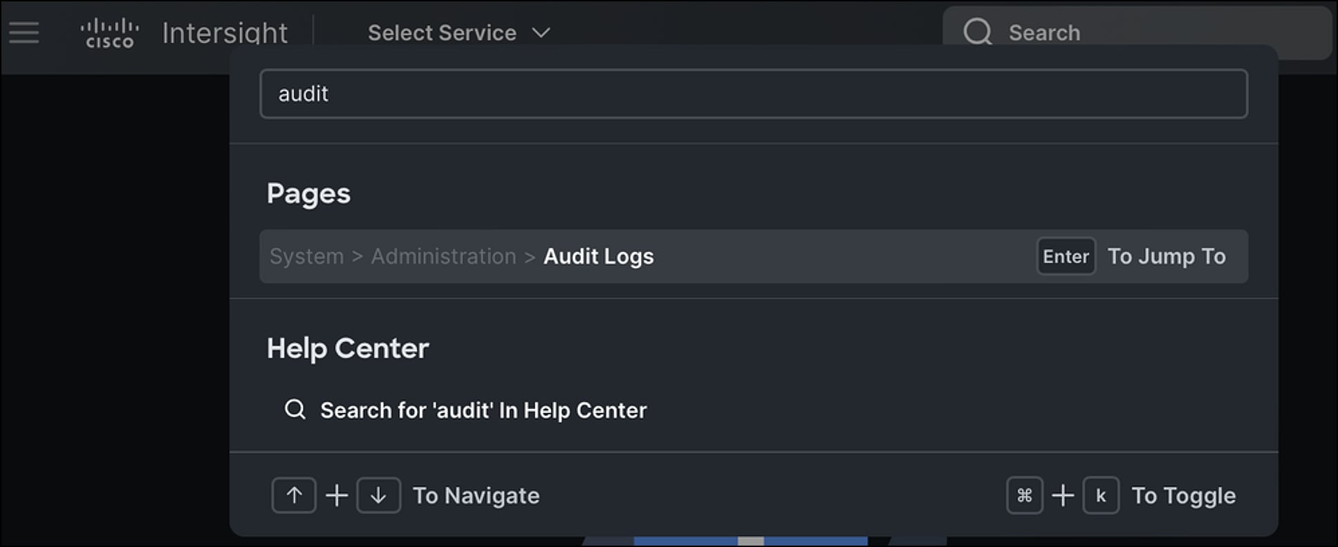 Command palette for getting to audit records