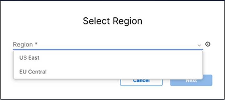 Region selection on account creation