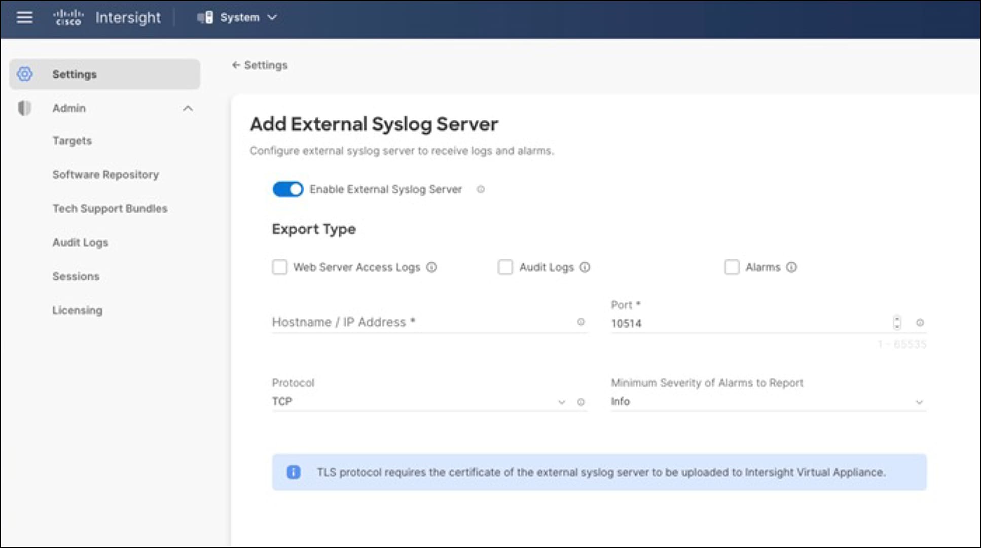 External syslog policy for Intersight Virtual Appliance