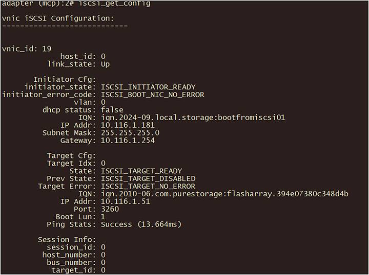 Output of iscsi_get_config command in fabric interconnect.