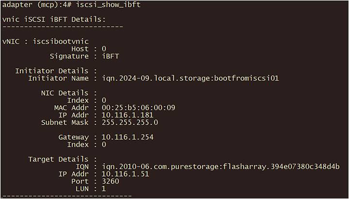 Output of iscsi_show_ibft in fabric interconnect.