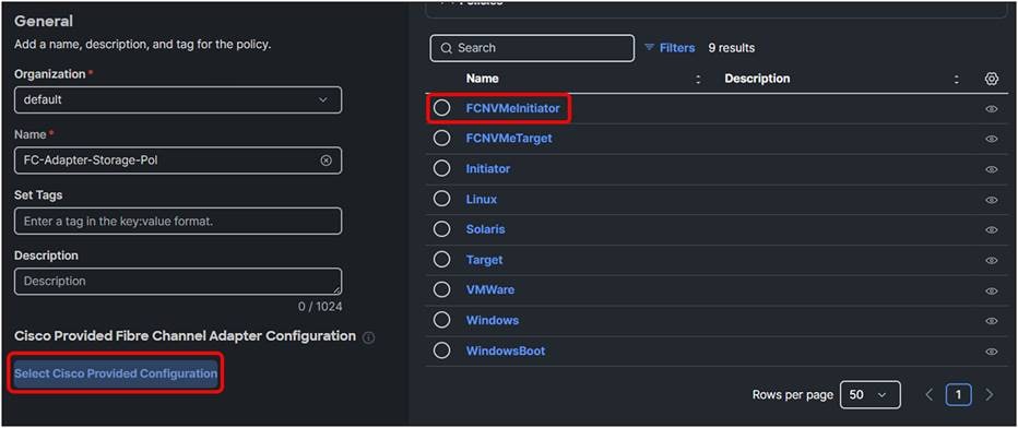 Fibre Channel adapter policy.