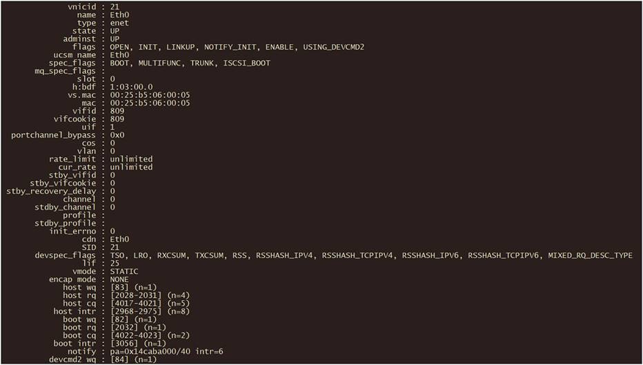 Output of vnicl command in fabric interconnect.