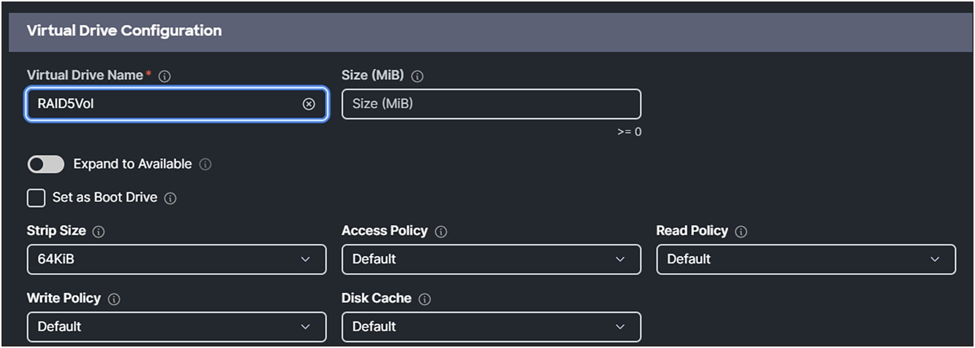 MRAID virtual drive configuration.