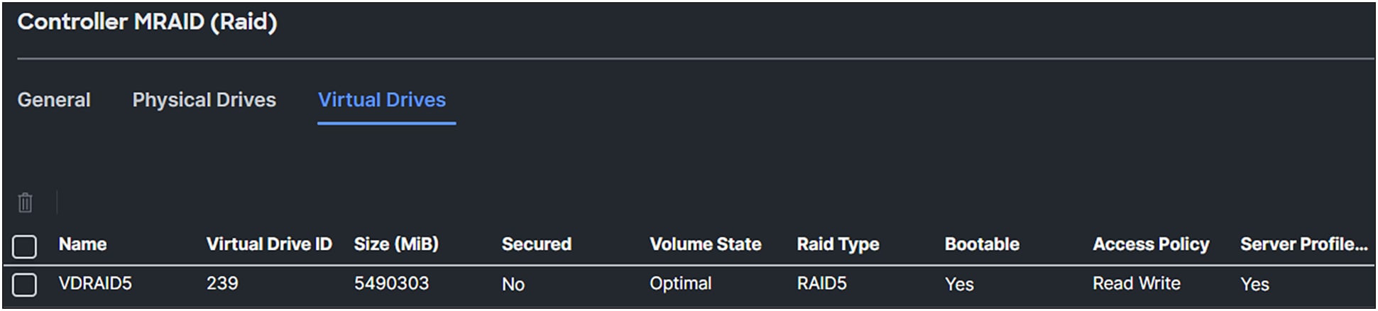 Newly create virtual drive by applying the storage policy of the MRAID controller.