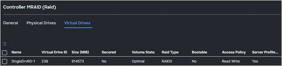 Virtual drive of the U.3 drive after MRAID configuration.