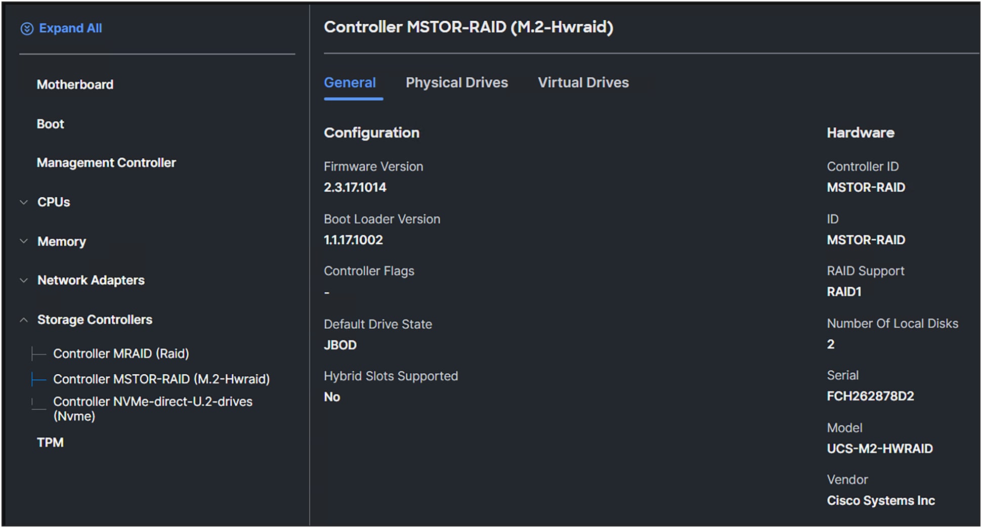 M.2 RAID controller information.