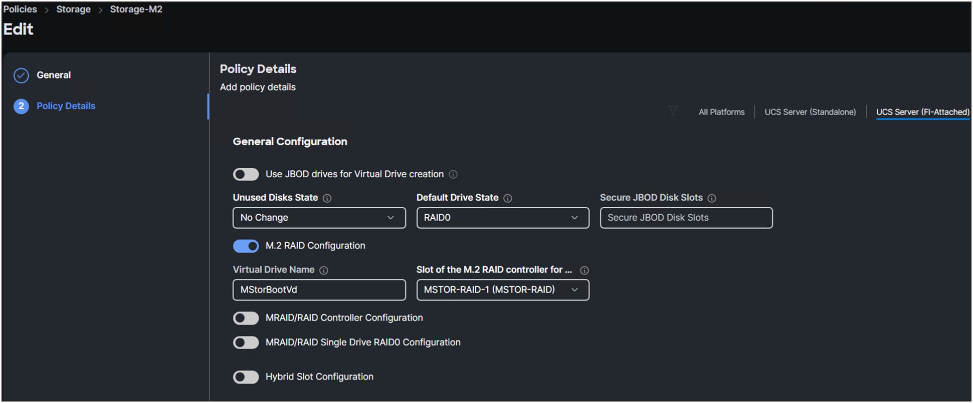 Storage policy details.