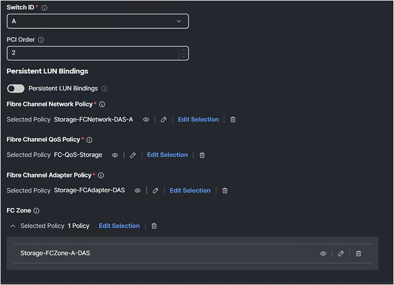 SAN connectivity profile with attached policies.
