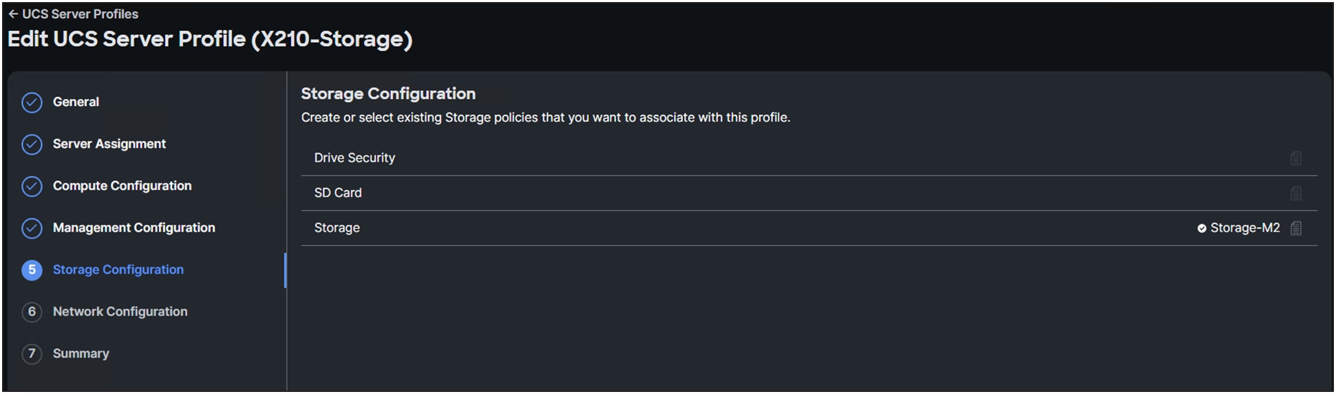 Applied storage policy to a server profile.