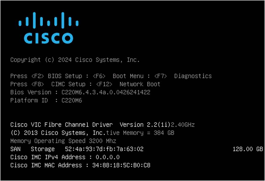 UEFI boot screenshot of boot from SAN.