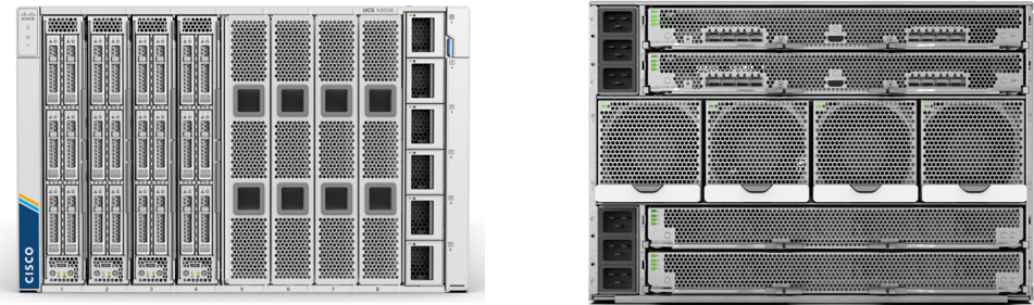 Cisco Compute Hyperconverged X-Series System, front (top) and back (bottom)