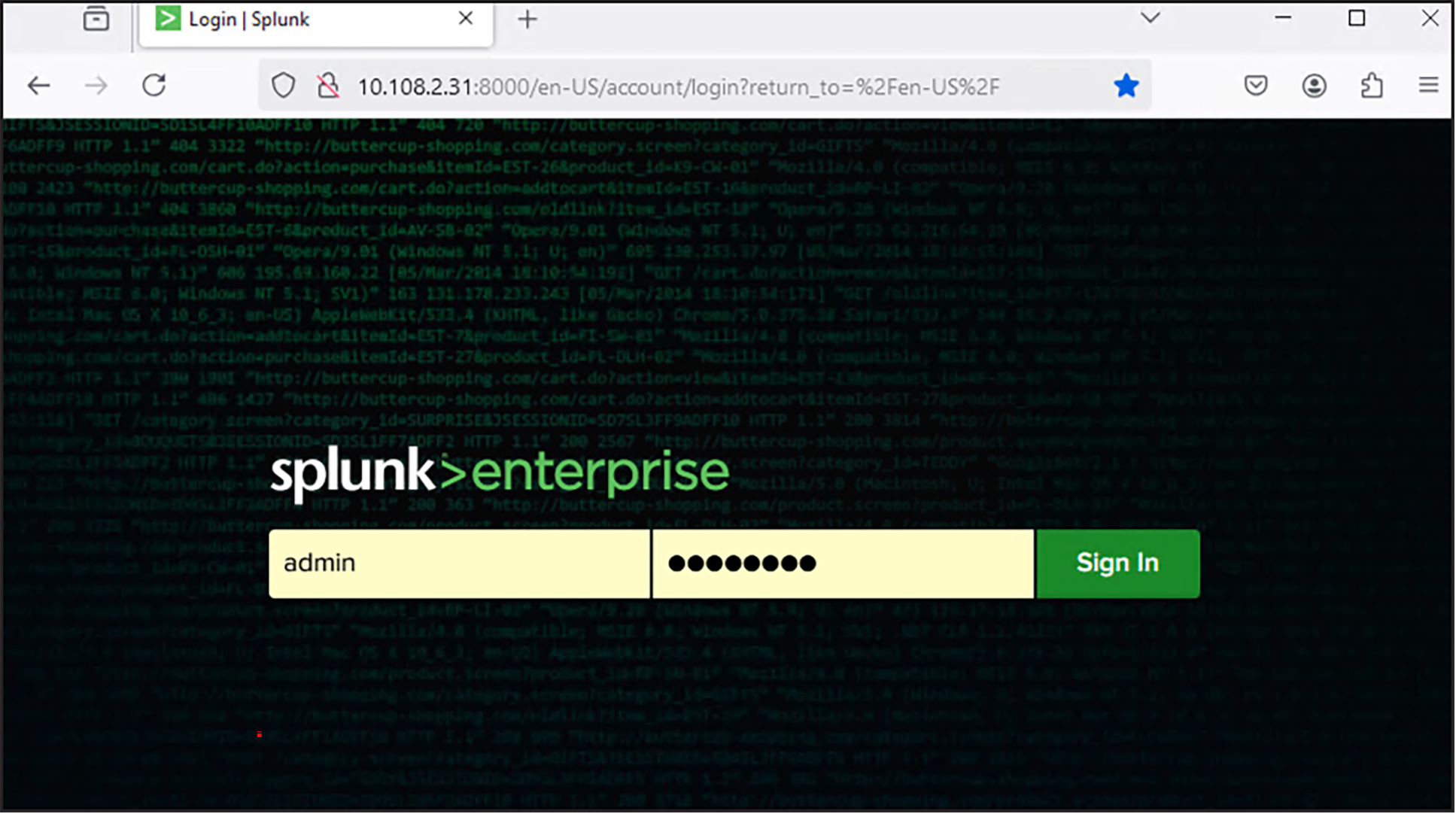 Splunk login interface