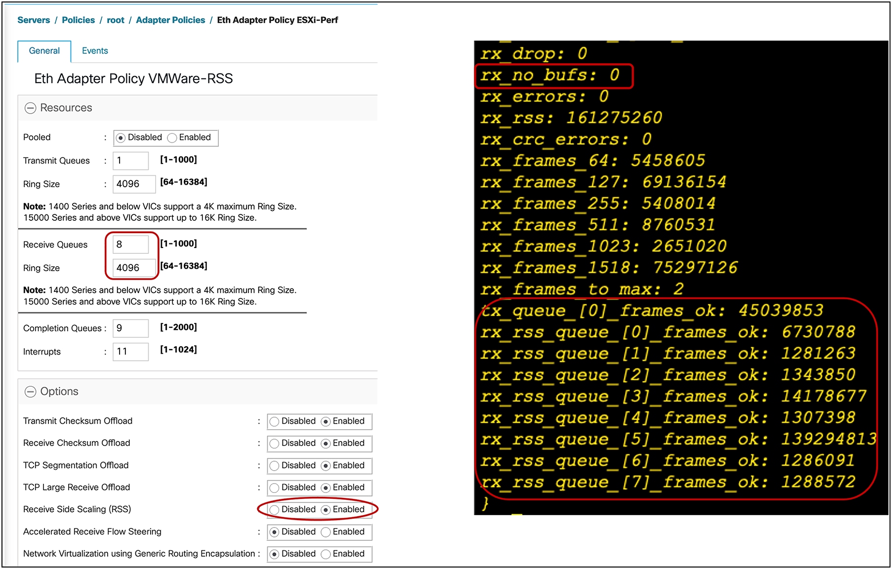 Adapter policy in UCSM with RSS for ESXi host