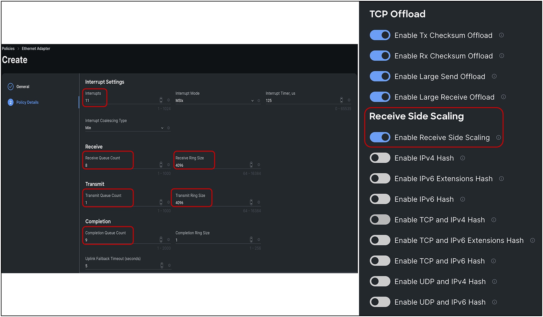 Adapter policy in Intersight with RSS for ESXi host