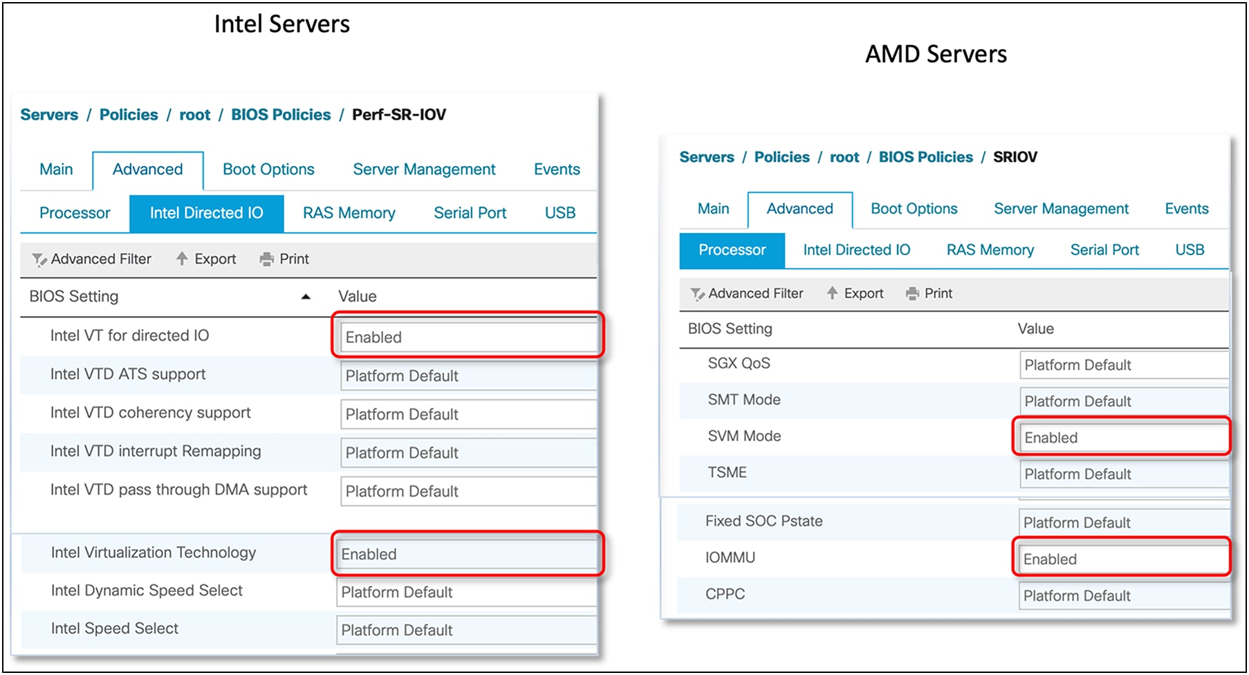 BIOS policies for Intel and AMD processor–based Cisco UCS servers