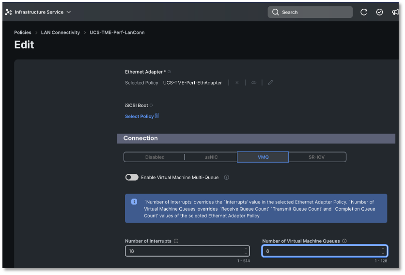 VMQ configuration in IMM for an ESXi host