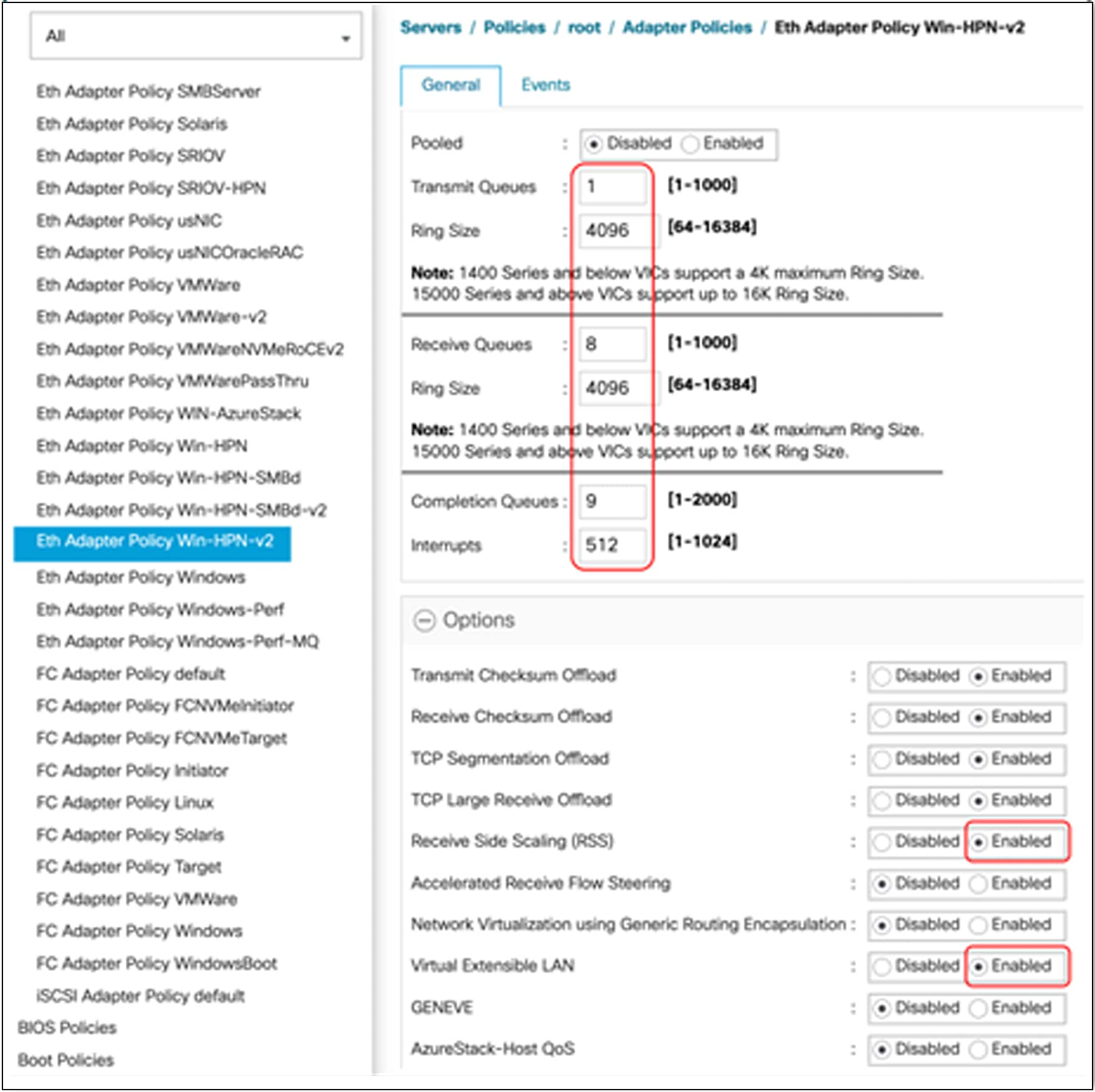 VXLAN-offload-recommended high-performance adapter-policy for Windows