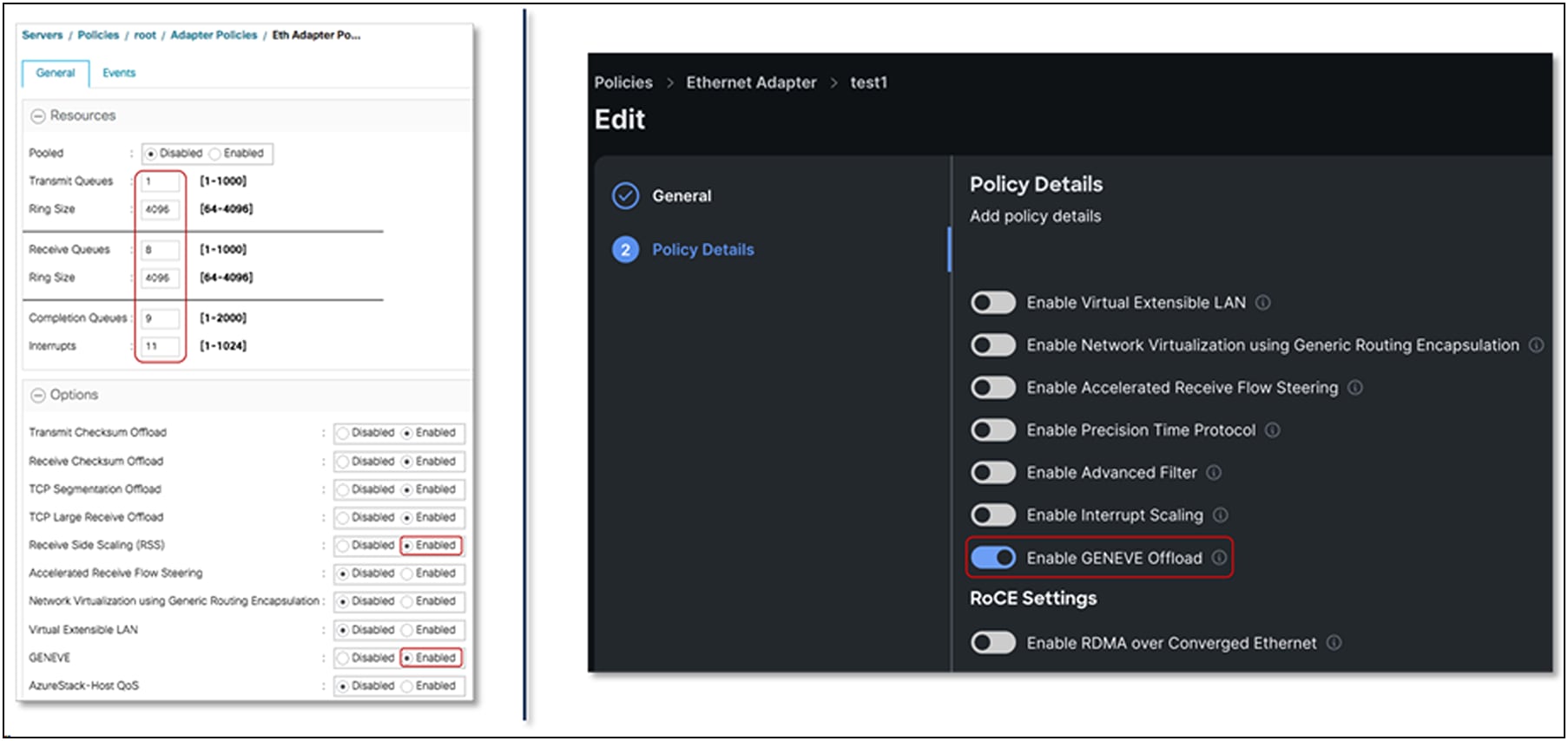 GENEVE-offload–enabled adapter-policy for standard N-VDS vSwitch