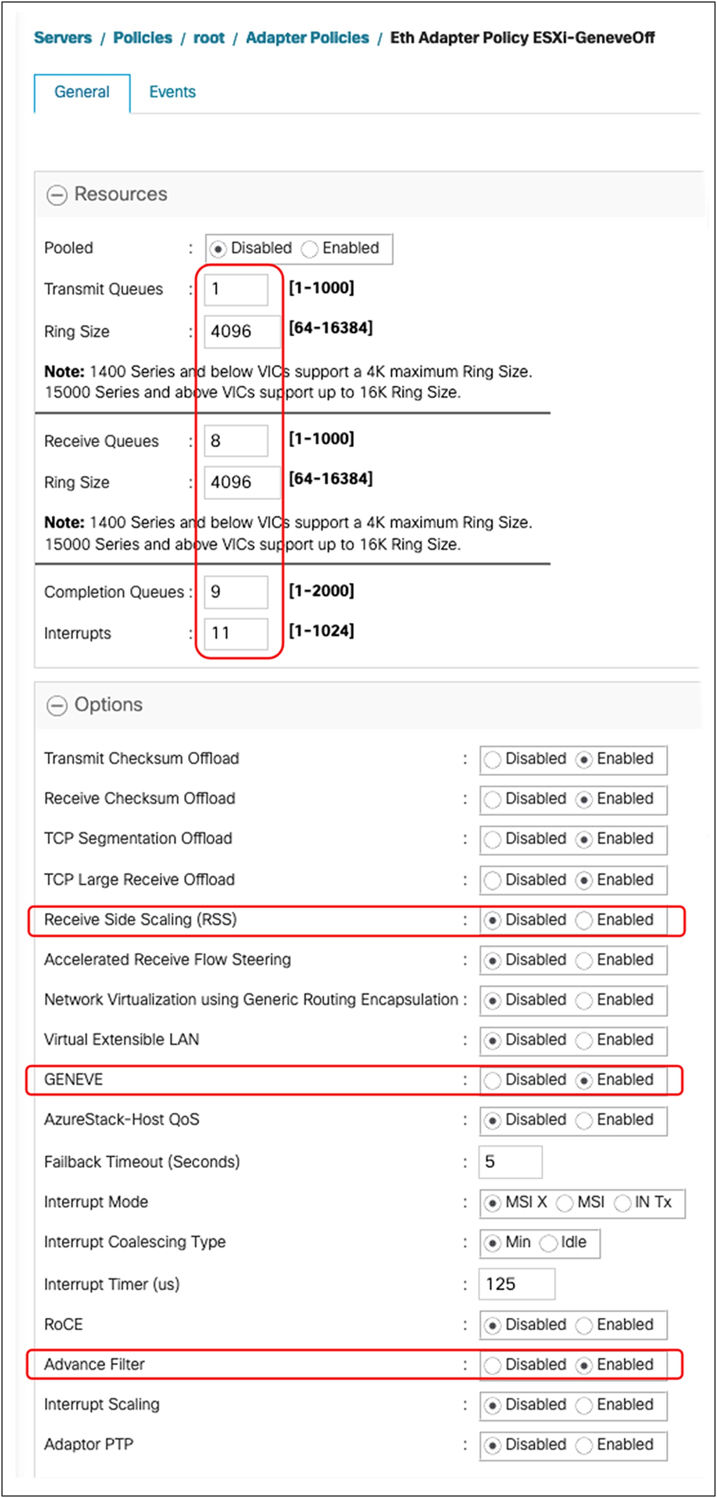 GENEVE-offload–enabled adapter-policy for enhanced data path mode