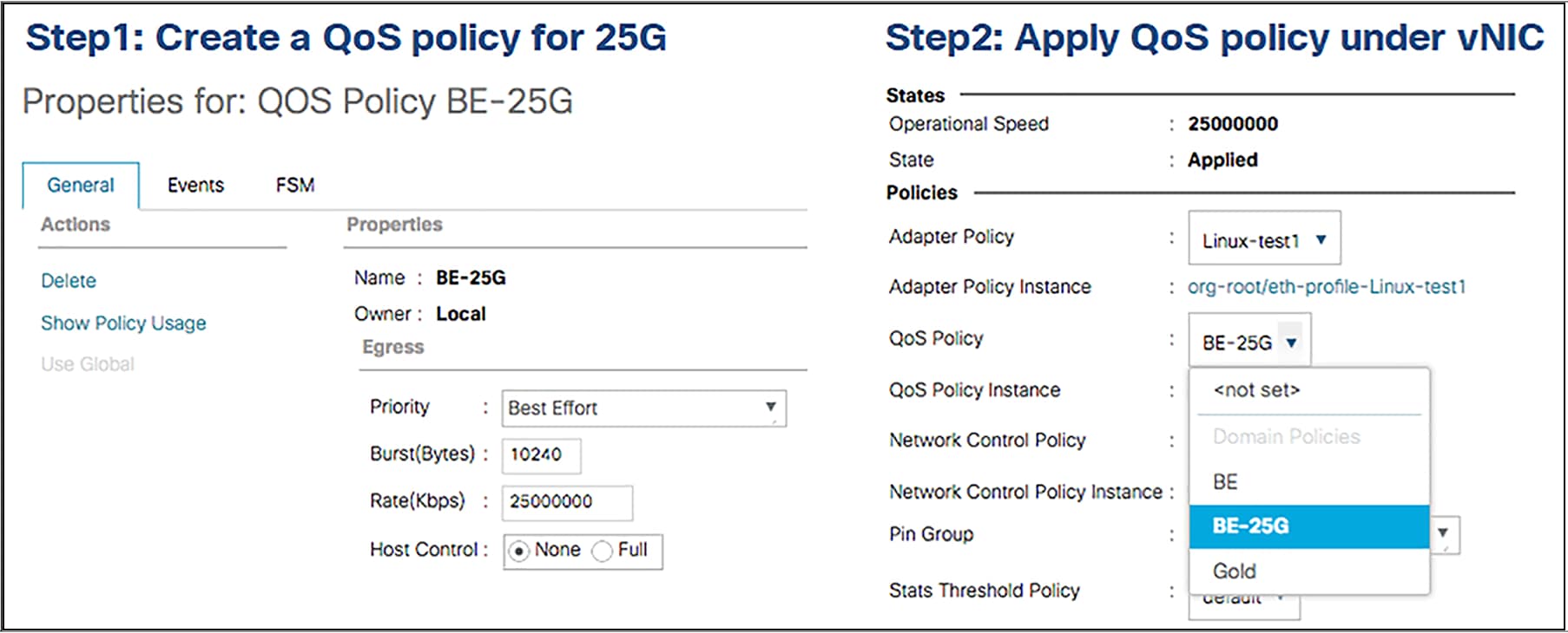 vNIC rate-limiting configuration in Cisco UCS Manager