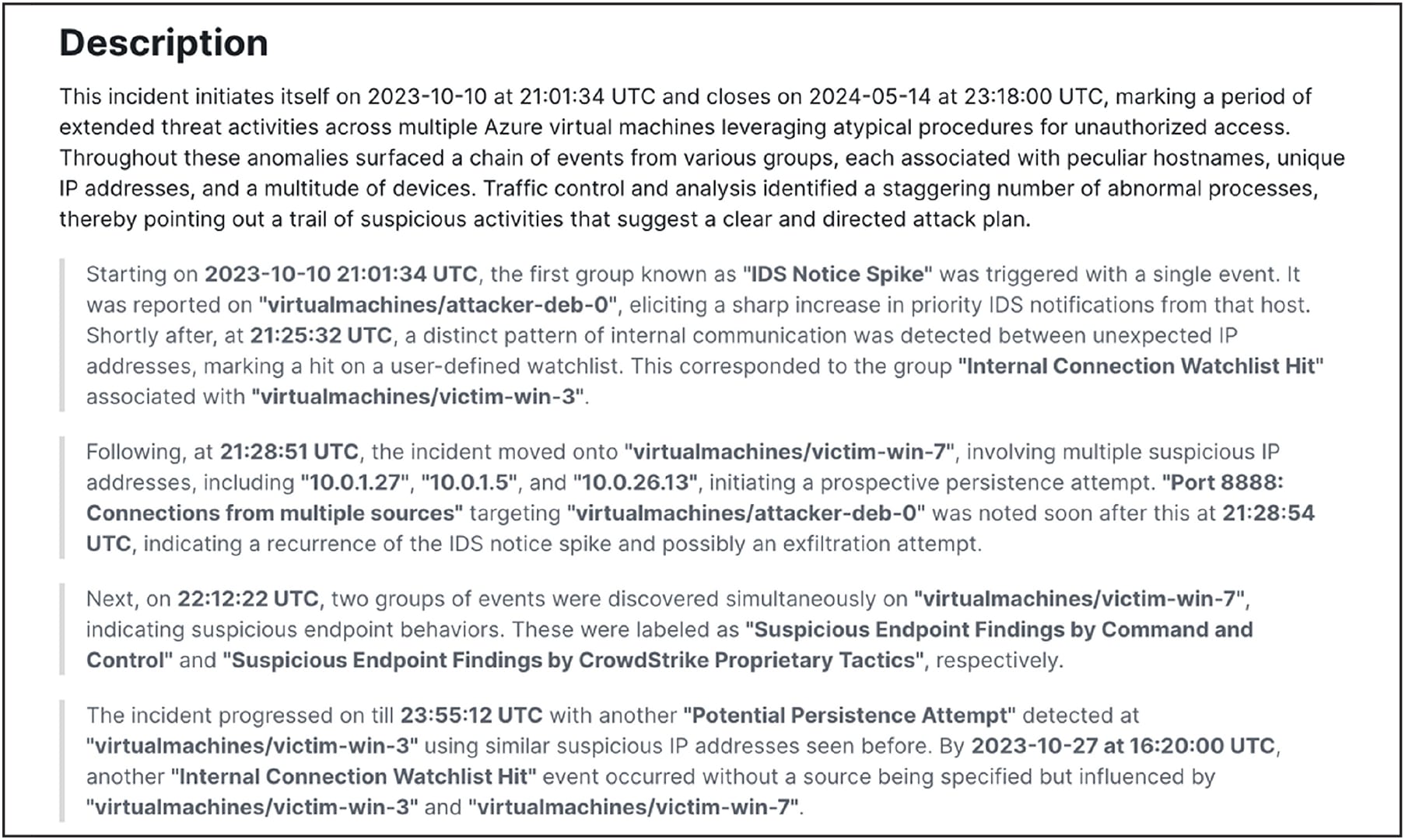 Example incident summary