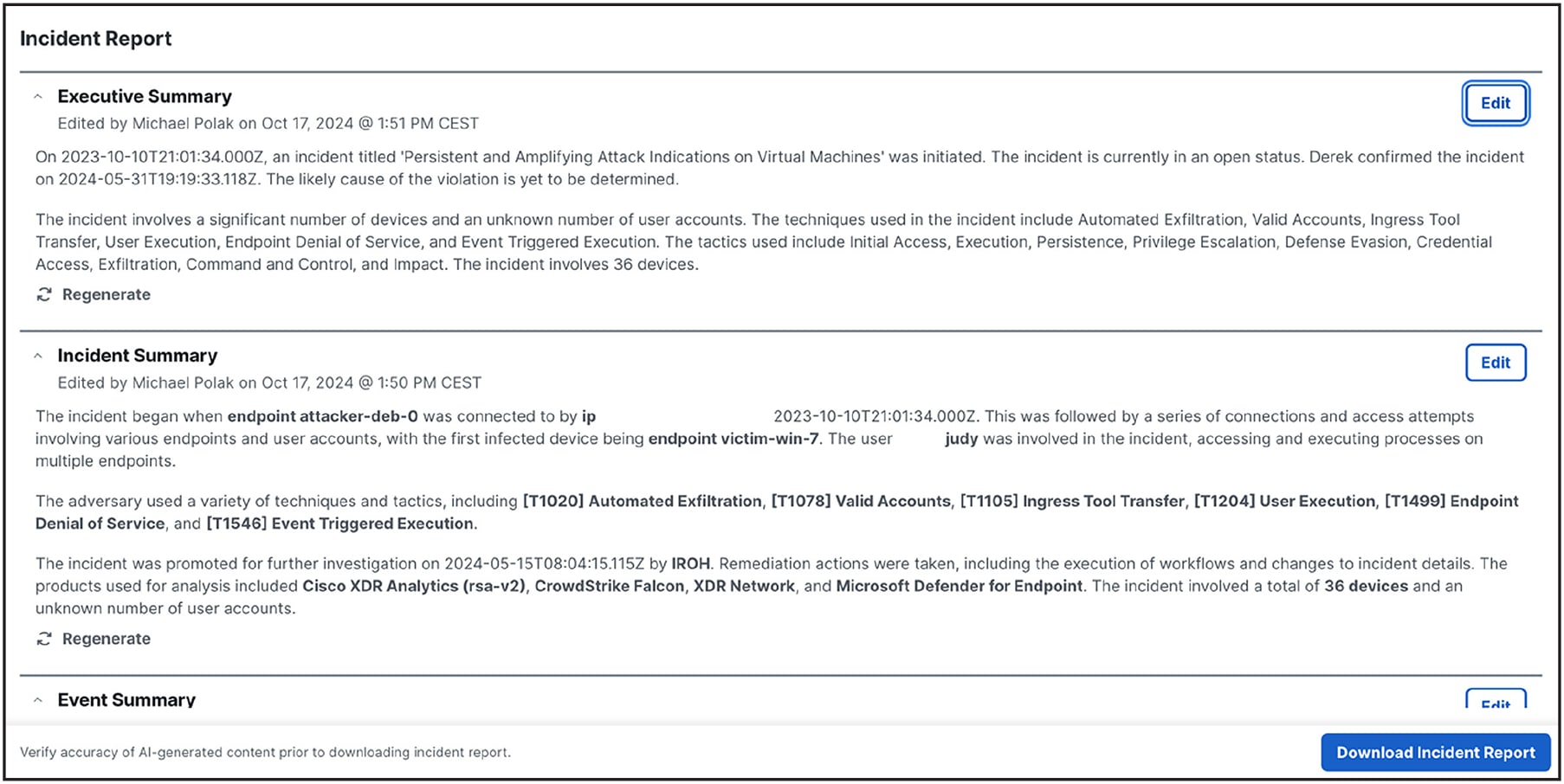 Example incident report