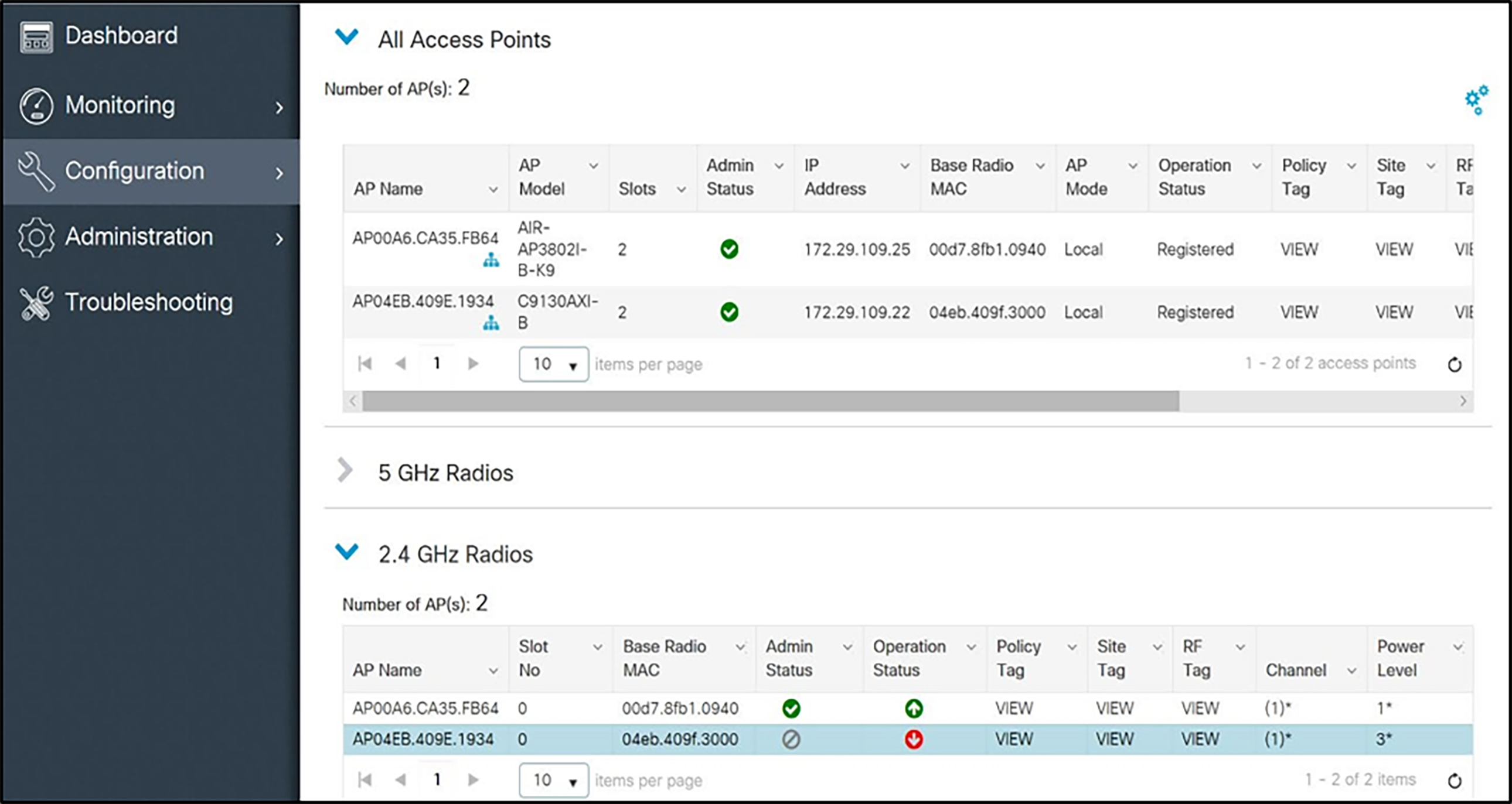 From the menu select Configuration and under Wireless click Access Points