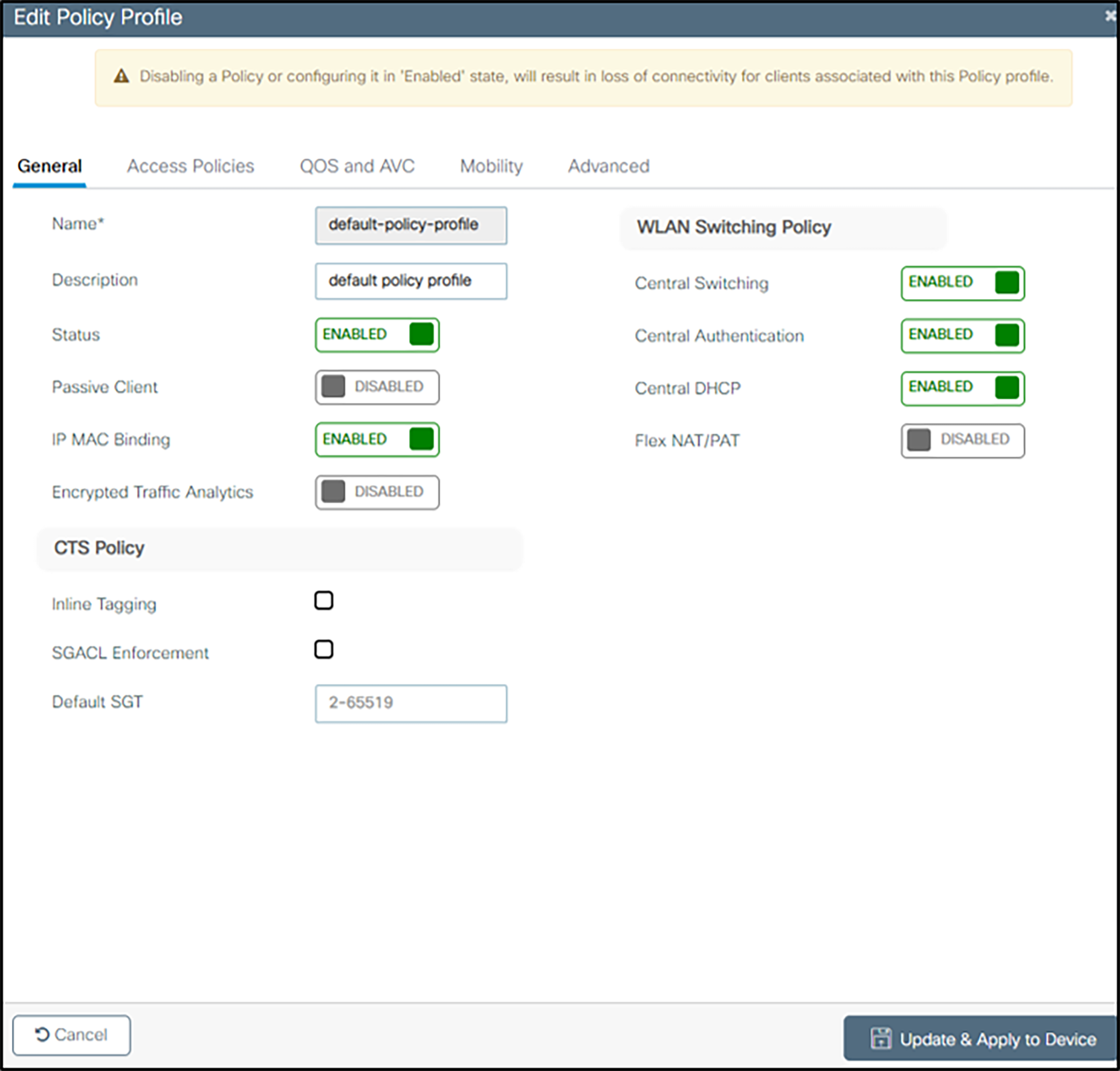 Setting up policy profiles