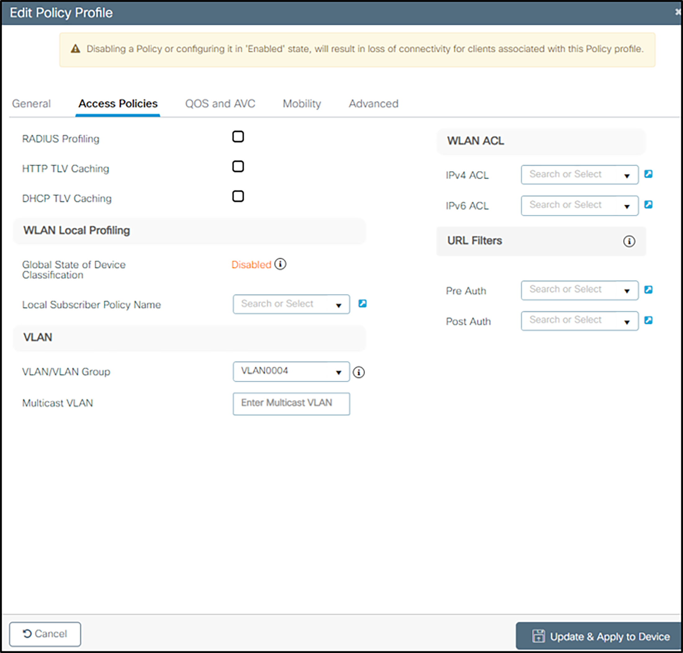 Setting up policy profiles