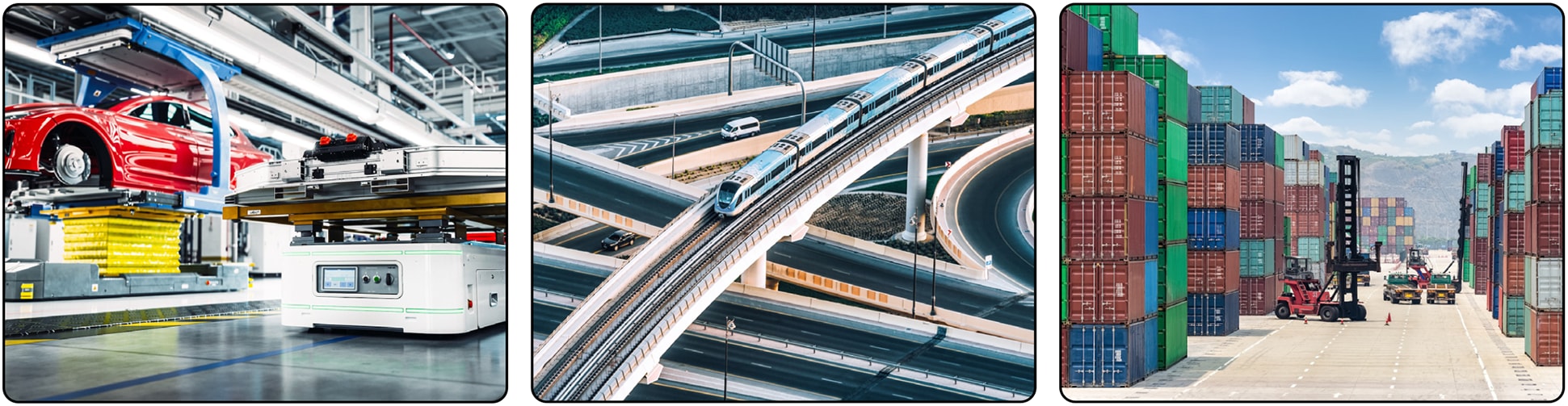 URWB has been used to connect applications that require ultra reliability such as AGVs in manufacturing, CBTC in rail, and teleremote applications in ports.