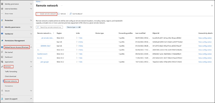 Creating a remote network in the Microsoft Entra Admin Center