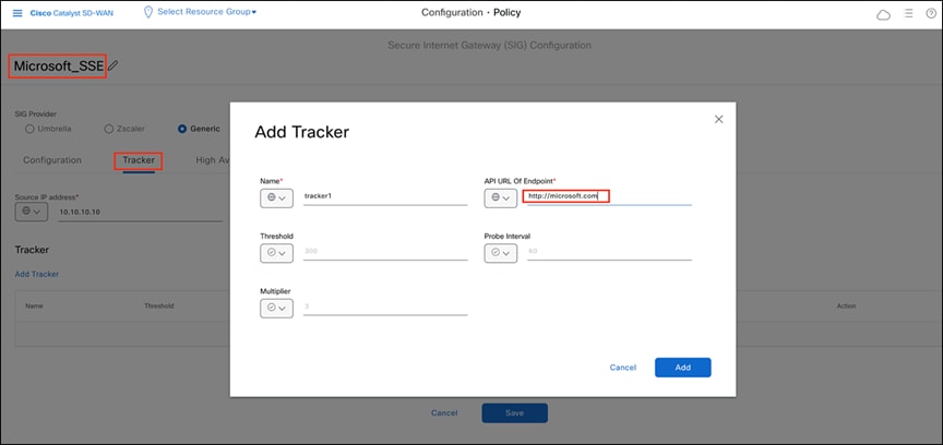Adding a tracker to the IPsec tunnel in the Catalyst SD-WAN Manager dashboard