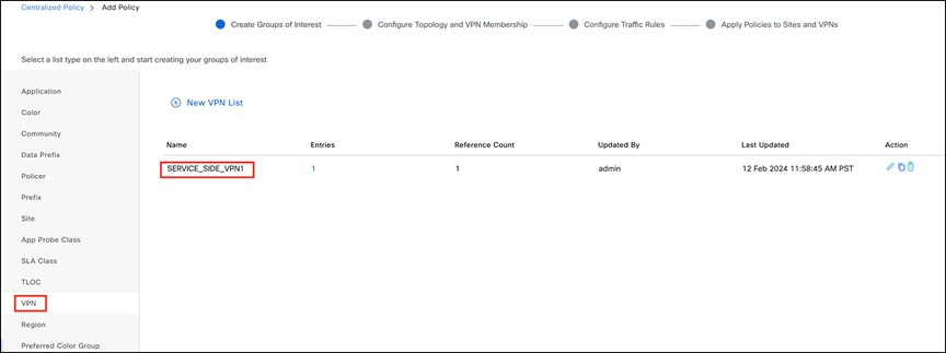 Creating a VPN group of interest
