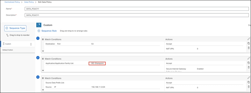 Configuring a policy rule for a subapplication