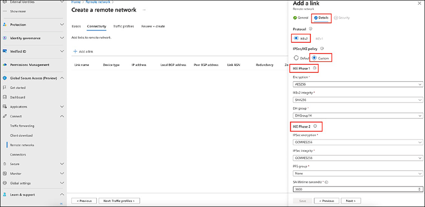 Specifying IPsec and IKEv2 information