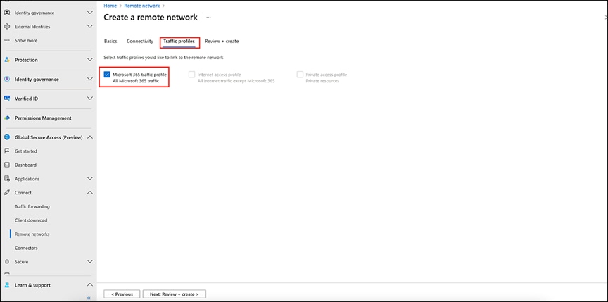 Completing the Traffic Profiles tab