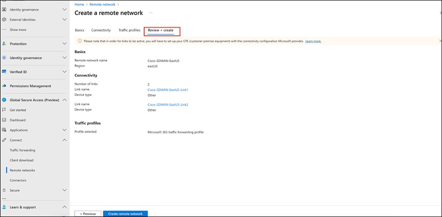 Reviewing and creating the remote network