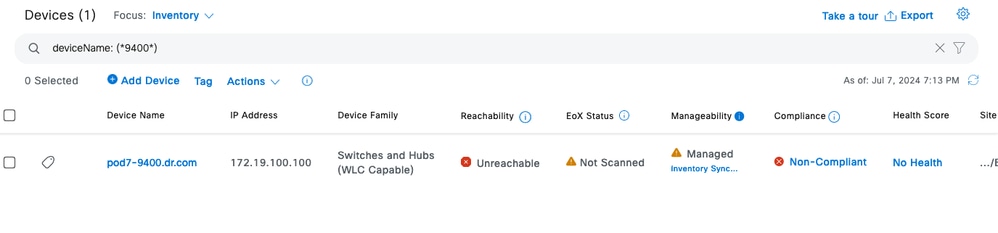 Network Device becomes Unreachable and UnManaged as Management Ip address is dummy IP and not reachable from Catalyst Center